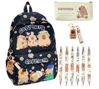 Capybara Backpack Kids, Mochila Capybara Gran Capacidad Escolar Schoolbag Boligrafos Borrable de Animales, Capibara Estuche Estuche De Silicona Suave Llaveros Portalápices Regalo para Niños (Negro)