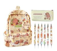 Capybara Backpack Kids, Mochila Capybara Gran Capacidad Escolar Schoolbag Boligrafos Borrable de Animales, Capibara Estuche Estuche De Silicona Suave Llaveros Portalápices Regalo para Niños (Amarillo)