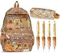 Capybara Backpack Kids, Mochila Capybara Gran Capacidad Escolar Schoolbag Boligrafos Borrable de Animales, Capibara Estuche Estuche De Silicona Suave Llaveros Portalápices Regalo para Niños (Marrón)