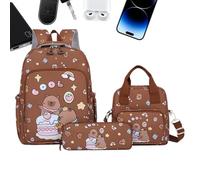 Capybara Backpack Set, Travel Bookbag Combo, School Bag with Lunch Box and Pencil Case, Lightweight Carry Set, Fun Animal Design, for Girls Daily Use School Activities 38x28x13cm/14.96x11.02x5.12 in