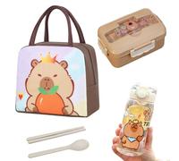 Capybara Bolsa de almuerzo con dibujos animados fiambrera para niños, 900 ml y taza de agua Capybara, pajita de 400 ml, caja de desayuno, bolsas reutilizables para el almuerzo para la escuela o la