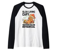 Capybara botánico de pantano de Acuarela Slow Living Capy Camiseta Manga Raglan