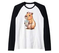 Capybara Bubble Tea Lovely Cute Capyboba Boba Milk Tea Camiseta Manga Raglan