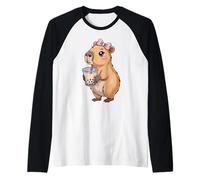 Capybara Bubble Tea Lovely Cute Capyboba Boba Milk Tea Camiseta Manga Raglan