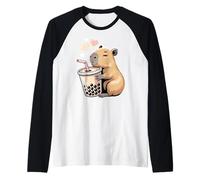 Capybara Bubble Tea Lovely Cute Capyboba Boba Milk Tea Camiseta Manga Raglan