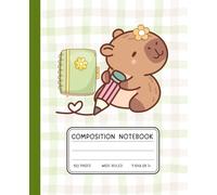 Capybara Composition Notebook - Cute Green Gingham Back-to-School Journal | 7.5 x 9.25 in: Adorable Writing Capybara with Pencil - 120 Pages Wide-Ruled for School, Homework, or Journaling