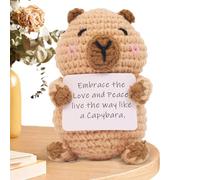 Capybara Crochet - Capybara de Punto - Decoración de Peluche con Tarjeta de Mensaje motivadora para Oficina, hogar, cumpleaños, Fiesta