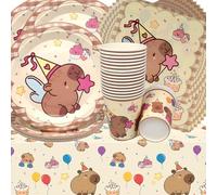 Capybara Cumpleaños Decoración, Doyomtoy Wasserschwein-Delfin Partygeschirr Geburtstagsteller Tassen Servietten Safari Geburtstag für Kinder Babyparty Deko 20 Gäste