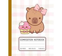 Capybara Cupcake Composition Notebook - Kawaii Dessert-Themed Wide-Ruled Journal | Pink Plaid Background | 120 Pages | 7.5 x 9.25 in: Adorable & Sweet ... Lovers, Kids, and Kawaii Stationery Fan