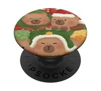 Capybara Cute Kawaii Capybaras Invierno Navidad Acuarela PopSockets PopGrip Adhesivo