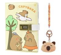 Capybara Diario Secreto con Codigo Llave Personal Diario Secreto Niña Niño | con Capybara Bolígrafo Borrable Llavero Peluche Capibara Diario Personal con Candado A5 PU Capibara Regalo Cumpleaños Navidad