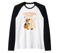 Capybara Disfraz de Fantasma de Halloween para fanáticos de Animales Lindos Camiseta Manga Raglan
