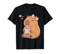Capybara Drink Bubble Tea para niñas, Lazo en Forma de Coqueta Rosa Camiseta