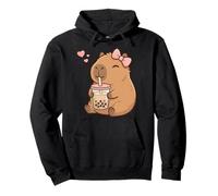 Capybara Drink Bubble Tea para niñas, Lazo en Forma de Coqueta Rosa Sudadera con Capucha