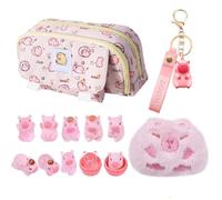 Capybara Escritoría Conjunto, Capybara Mäppchen & Muñeca, Colgante De Llaves, 10 Mini Resina Capybara Figuras, Gran Capacidad Capibara Lápiz Bolsillo Dibujos Animados Escritoría Regalo Para Niños Rosa