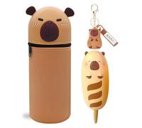 Capybara Estuche, 2 en 1 Estuche Escolar & Bolígrafos & Llavero, 2 en 1 Capybara estuche de lápices, Capybara Silicona Estuche Escolar,Gran Capacidad, Retractil de lápices, para Colegio, Oficina