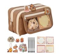 Capybara - Estuche de felpa para lápices, bonito compartimento para lápices, bolsa de apertura ancha con bonitos pines para adolescentes y niñas