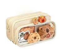 Capybara Estuche, Gran Capacidad con Compartimentos Desmontable Claro Estuche, Notas Adhesivas, Pegatinas, Clips, Colgantes como Regalos,Flesh