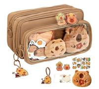 Capybara - Estuche para lápices 2024, estético, transparente, bonito estuche de gran capacidad, múltiples capas, bolsa de apertura amplia con calcomanías, regalo para los amantes de Capybara,