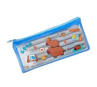 Capybara Estuche para lápices de PVC transparente con cremallera grande de una sola capa Estuche portátil lindo papel de carta portátil estuche para lápices estuche para lápices estuche escolar, azul