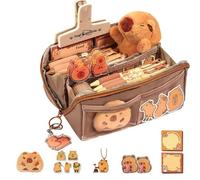 Capybara - Estuche para lápices, estuche de lápices, impermeable al agua, linda Capybara de peluche y alfileres, bolsa de lápices estética, para bolígrafos, lápices, gomas, cosméticos