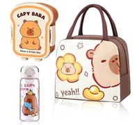 Capybara Fiambreras Bento Niños, Bento Lunch Box con Botella Agua Bolsa Térmica Cubiertos Caja de Almuerzo Escuela Fiambrera Hermética Lonchera Prueba de Fugas para Escuela Trabajo Picnic Viajes