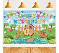 Capybara Fondo de cumpleaños, fondo de decoración de feliz cumpleaños, suministros de fiesta temática de animales lindos para exteriores e interiores, pancarta de fotos para niños y niñas, estudio de