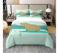 Capybara Funda nórdica 100% algodón 135 x 200, lindo capibara bajo la lluvia juego de cama, cubierta de edredón de temática natural del bosque, capibara para niños plantas botánicas colcha, decoración