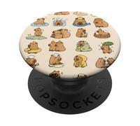 Capybara Funny Cute Capybaras Bebida Té Animal sobre Beige PopSockets PopGrip Adhesivo