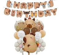 Capybara Globos decorativos de cumpleaños, 13 unidades, globos decorativos de papel de aluminio, juego de cumpleaños con margaritas y guirnalda de feliz cumpleaños para niñas y niños, decoración de