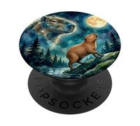 Capybara Howling at The Moon Night Sky Animal Art PopSockets PopGrip Adhesivo