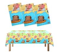 Capybara - Juego de 3 manteles desechables de 108 x 180 cm, mantel desechable de plástico rectangular con diseño de animales para fiestas de cumpleaños para niños y niñas