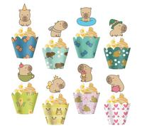 Capybara - Juego de 48 adornos y envoltorios para cupcakes, diseño de dibujos animados de Capybara, decoraciones de cupcakes para niños y niñas, fiesta de cumpleaños, baby shower, boda, suministros de
