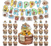 Capybara - Juego de decoraciones de fiesta, bonitos suministros de fiesta temática de Capybara que incluyen pancarta de feliz cumpleaños de Capybara, pancarta de Capybara, decoración para cupcakes