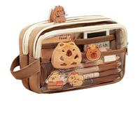 Capybara - Juego de regalo | Colección de papelería premium - Estuche con felpa, broche y calcomanías para los amantes del kawaii, Marrón, Como se muestra en la imagen
