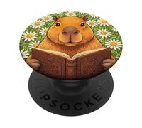Capybara Libro de Lectura Daisy Floral Cottagecore Bookworm PopSockets PopGrip Adhesivo