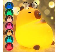 Capybara luz de la Noche los Niños, Capybara Lámpara de Control Táctil para la Mesita de Noche, 7 Colores e Iluminación RGB, Carga USB Kawaii Silicona Lámpara de Animales para Niños, Adultos(b)