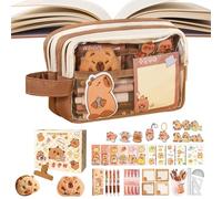 Capybara Material Escolar | Compartimento múltiple con marcadores llavero | Lindo estuche para lápices lindo juego de papelería | para el hogar aula niños adolescentes estudiantes mujeres regalos de