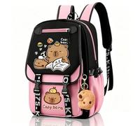 Capybara Mochila Escolar Niña, Capybara Mochilas Infantiles Bolsa de Escuela Primaria Ajustable Mochila Kawaii Bolsas Escolares con Adornos Colgantes Mochilas Colegio Primaria para Viajes y Deporte