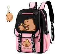 Capybara Mochila Escolar Niña, Capybara Mochilas Infantiles Bolsa de Escuela Primaria Ajustable Mochila Kawaii Bolsas Escolares con Adornos Colgantes Mochilas Colegio Primaria para Deporte y Viajes