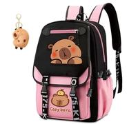 Capybara Mochila Escolar Niña, Mochilas Infantiles Bolsa de Escuela Primaria Ajustable Mochila Kawaii Bolsas Escolares con Adornos Colgantes Mochilas Colegio Primaria para Deporte y Viajes(Rosa)
