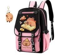 Capybara Mochila Escolar Niña, Mochilas Infantiles Bolsa de Escuela Primaria Ajustable Mochila Kawaii Bolsas Escolares con Adornos Colgantes Mochilas Colegio Primaria para Viajes y Deporte(Rosa)