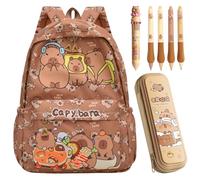 Capybara Mochila Infantil, Capybara Mochilas Escolares con Estuche Boligrafos Borrable Bolígrafos Bola Retráctiles Bolsa de Escuela Primaria Mochila Preescolar Bolsas Escolares de Dibujos para Niños