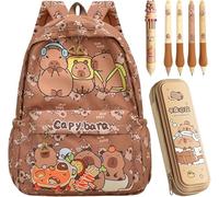 Capybara Mochila Infantil, Capybara Mochilas Escolares con Estuche Boligrafos Borrable Bolígrafos Bola Retráctiles Bolsa de Escuela Primaria Mochila Preescolar Bolsas Escolares de Dibujos para Niños