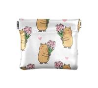 Capybara - Monedero con diseño de corazón de tulipán, monedero, monedero, monedero, monedero de piel sintética, bolsillo para monedas para mujeres, niñas y hombres