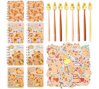 Capybara Party Mitgebsel Capybara Papelería Set de 8 bolígrafos + 8 mini bloc de notas en espiral + 50 hojas adhesivas, Capybara Tema Fiesta Regalos Capybara Dibujos Animados Cumpleaños Set de regalo