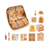 Capybara Pencil Case Set, Capybara Stationery Set, Cute Capybara School Supplies, Wide Opening Mouth Multi-Layer Pencil Pouch, For Girls with Capybara Doll Stickers and Brooch (#13B-PCS)