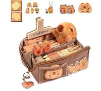 Capybara Pencil Pouch - Capybara Stationery | Bolsa de Soporte con Temas de Animales, Lindo Organizador con calcomanías, bolígrafos, muñeca, capibra de Pelaje con alfileres, Estuche estética