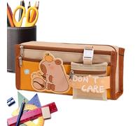 Capybara Pencil Pouch, Multi-Layer Quirky Capybara Print, Canvas Multi-Pocket Pencil Case, Large Capacity and Convenient For Pens & Office Supplies, 8.66x3.94x2.36 Inch