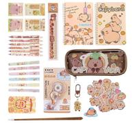 Capybara Pencil Pouch, Pens Ruler Cute Notebook, Cute Stationery School Pencil Case Kit, Adorable Design with Zipper Closure, Practical Storage for Kids Teen Girls Classroom Home College Study Work